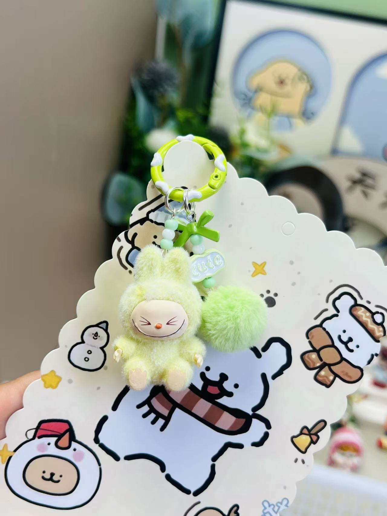 

Милый Мини Милый Зерно Сидячий Флок Лабубу Сумка Пара Автомобильный Брелок Декоративная Подвеска Цепочка для Мобильного Телефона Сумка brand style keychain