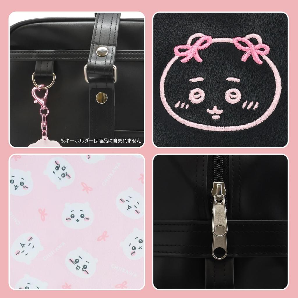 Chiikawa School Bag Synthetic Leather Black Boston Bag with Multifunctional Pockets [Showbido] <Chiikawa>
