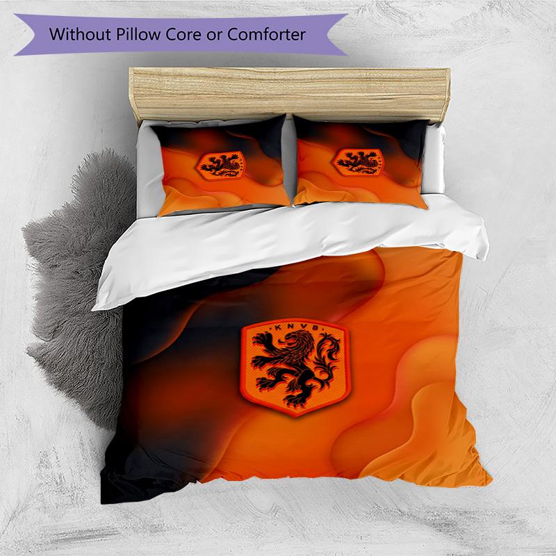 Netherlands Football Printed Bedding 3 Piece Set Cozy Breathable Bed Cover Set as Housewarming Holiday Gift