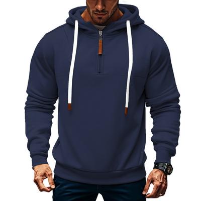 Men's Quarter Zip Hoodie Casual Long Sleeve Solid Color Drawstring Hooded Sweatshirt For Daily Wear
