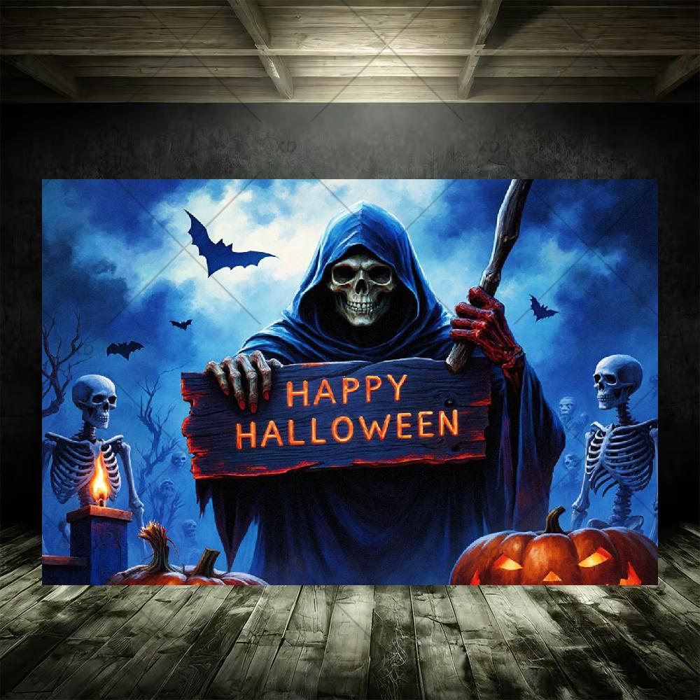 Grim Reaper Horror Halloween Party Decoration Background Spooky Graveyard Cemetery Backdrop Cosplay Photo Booth Studio Banner