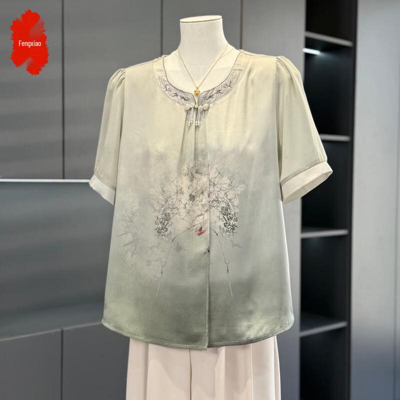 Elegant New Chinese Style Short Sleeve Top 5XL зелёный
