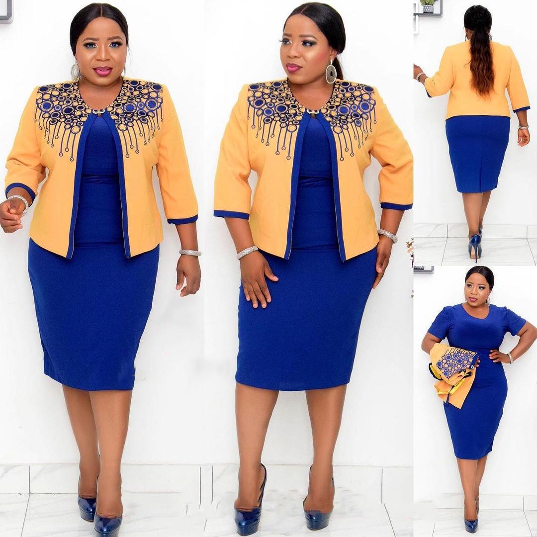 

Платье для африканской мамы больших размеров с жакетом с принтом из органзы - костюм из двух частей 4XL