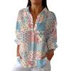 Women's Fashion 3/4 Sleeve Casual Lapel Back Tie- Floral Print T-Shirt Top