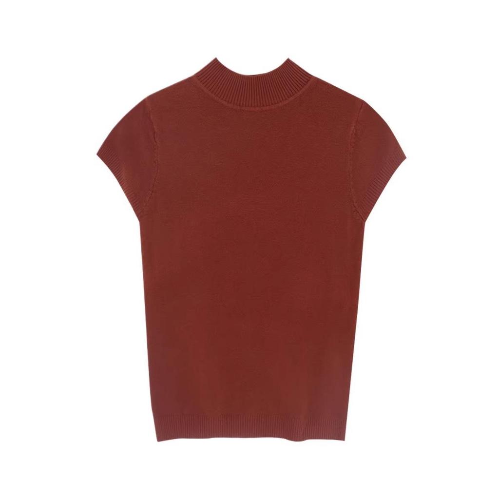 Spring 2024 Women's Short Sleeve Knit Half-High Neck Sweater Vest