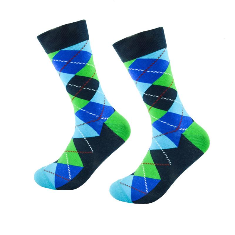 Retro Herren Baumwollkleid Happy Socks Argyle Muster Hochzeit Harajuku Funky Neuheit Geschenk Streetwear Hip Hop Ins Cool Skate Farbe blue