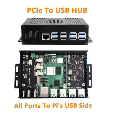 Raspberry Pi 5 Gehäuse-Kit B: PCIe-zu-USB-3.2-Hub mit allen Anschlüssen auf einer Seite