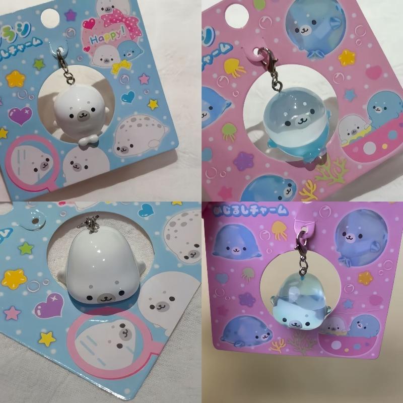 Cute 3D Seal Keychain Solid White Transparent Blue Ocean Animal Mini Bag Charm Pendant For Women Girls Key Chains Jewelry