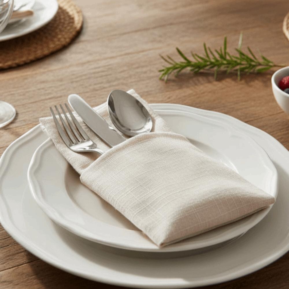 2PCS Village Style Bamboo Cotton Napkins Thicken Textured Fabric Cloth Napkins Reusable Double Layer Table Towels Dining Kitchen