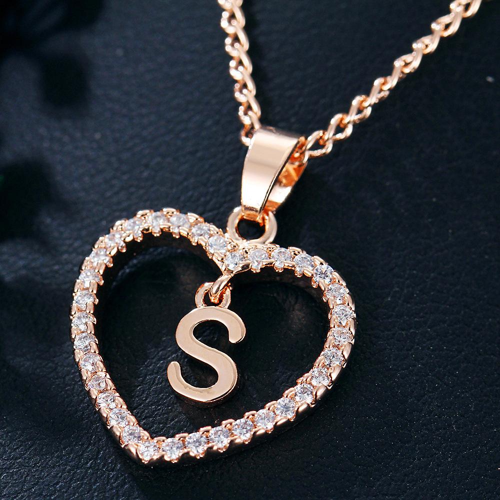 Customizable Love Pendant Necklace with Zircon 26 Letter Initial Jewelry for Men And Women