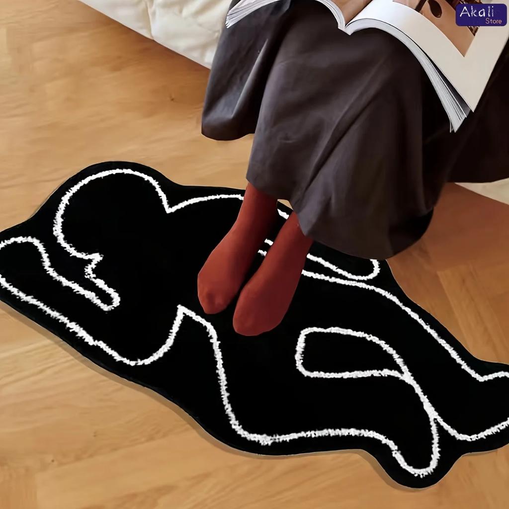 Black Creative Humanoid Area Rug Bathroom Non-slip Floor Mat Exquisite Bedside Cushions Bedroom Living Room Decoration
