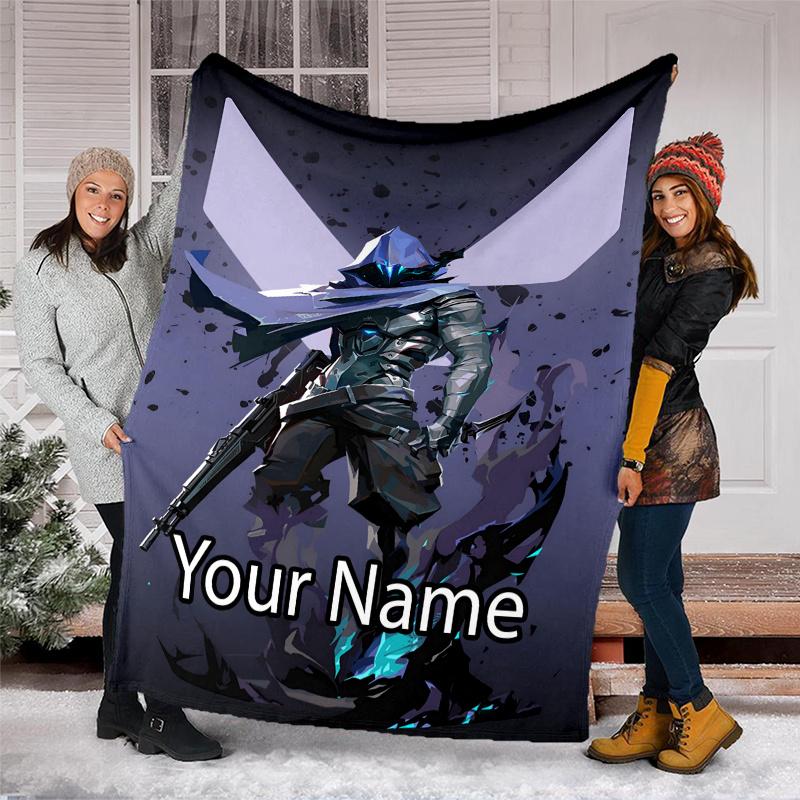 Custom Name Valorant Theme Printed Blanket - Perfect for Couch, Bed, Travel & Outdoor Use | Machine Washable, Cozy & Durable.