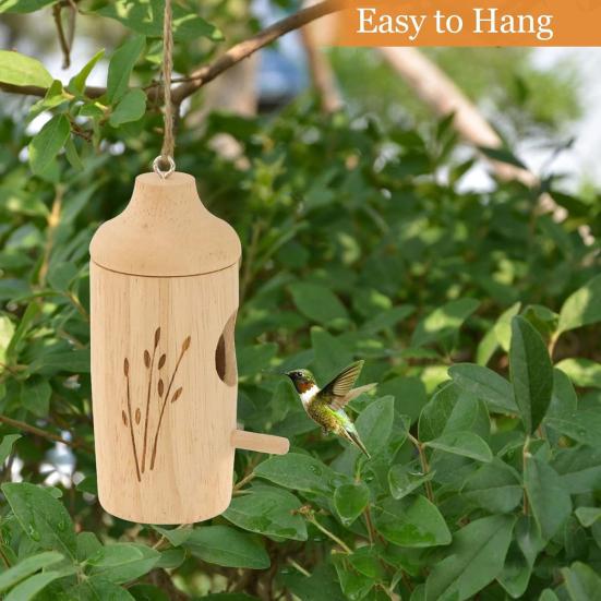 Hummingbird House Natural Wooden Hummingbird Nesting House Handcrafted Outside Hanging Bird House