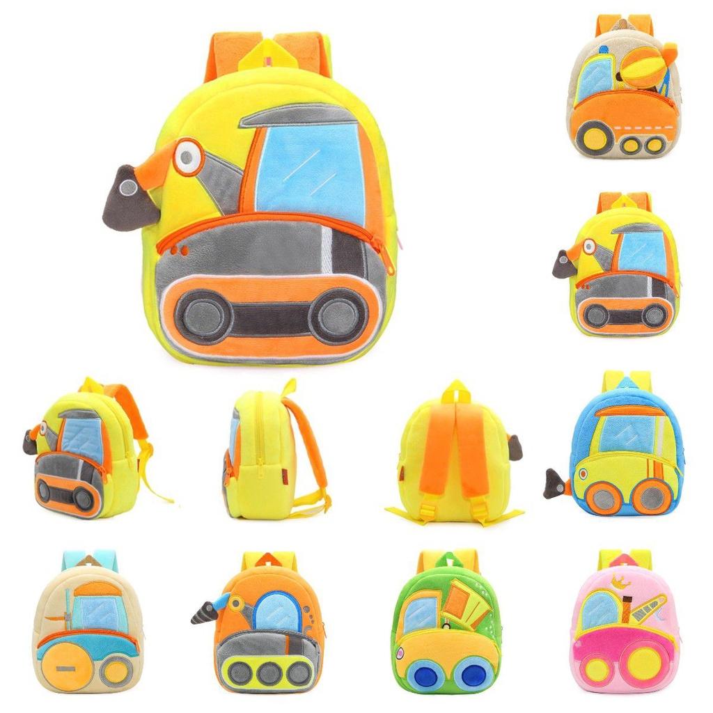 Adorable Kids Plush Backpack With Cartoon Excavator Design For Toddlers And Kindergarten