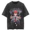 Kettensägenmann Anime Vintage Gewaschenes Baumwoll-T-Shirt Herren Damen Harajuku Kurzarm-Tee Streetwear Unisex Mode