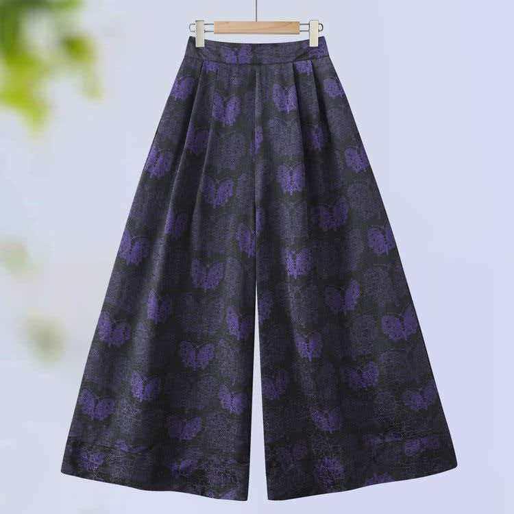 

Elegant High-Waisted Retro Jacquard Wide-Leg Pants 3XL (For 135-155 jin) фіолетовий