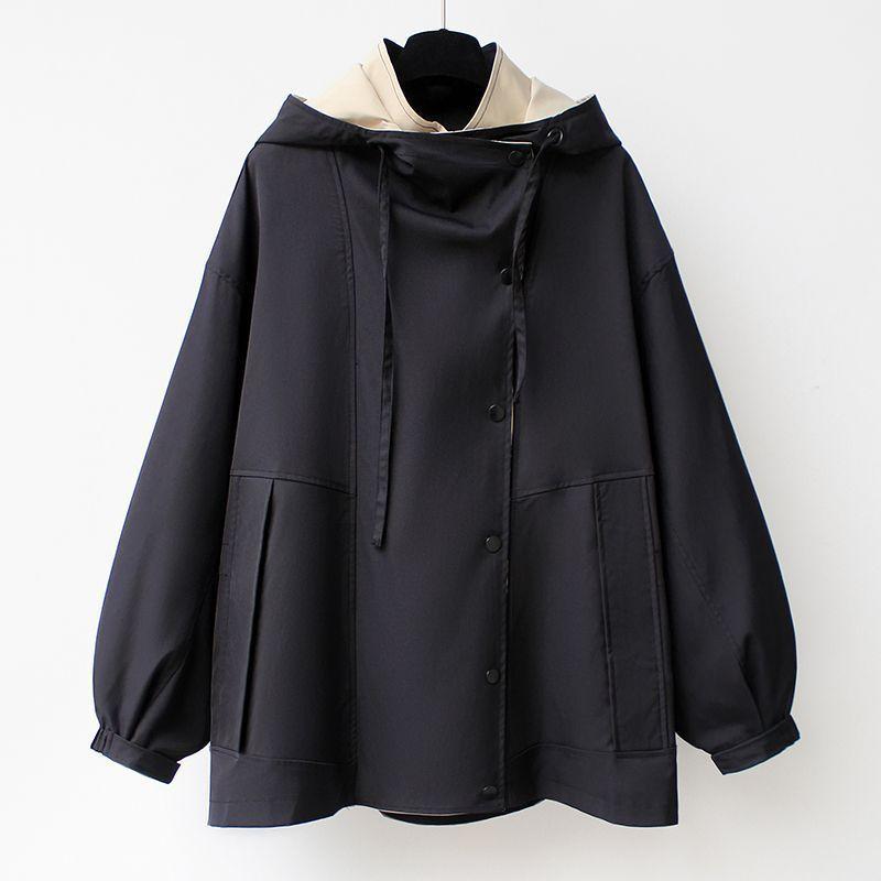 Trench da donna Prodotto primaverile autunnale Giacca a vento corta da donna di media lunghezza con cappuccio Giacca allentata casual Streetwear