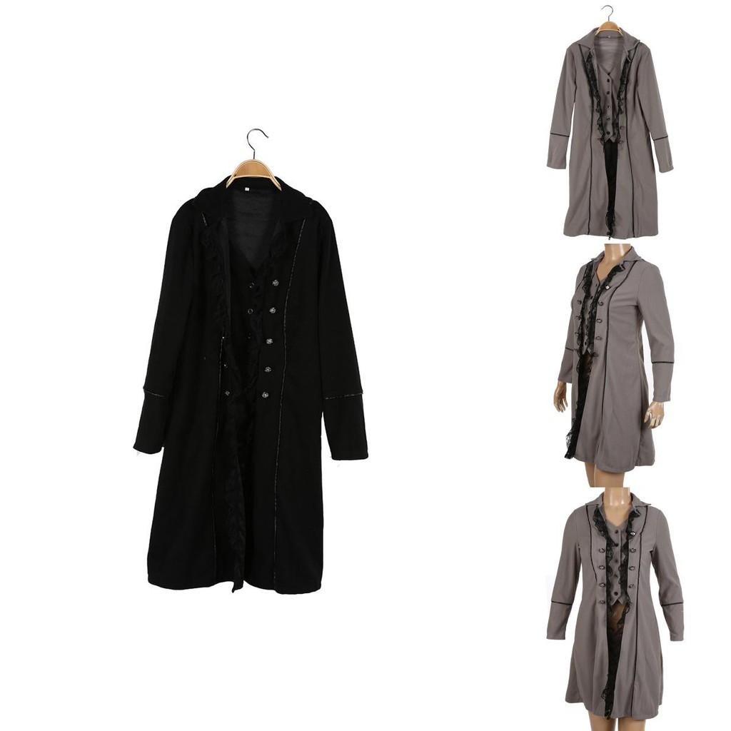 Middle Ages Style Long Jacket With Delicate Lace And V-collar