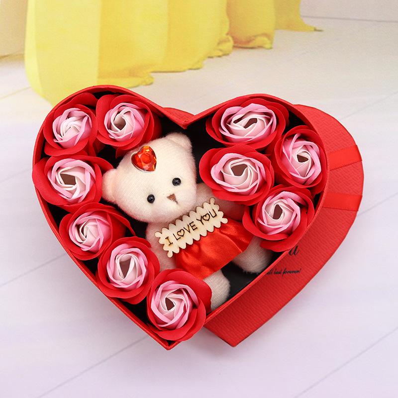 

Flower Red Pink Soap Rose Love Gift Box With Bear Valentine s Day Mother s Day Anniversary Gift Wedding Party Decorations A3