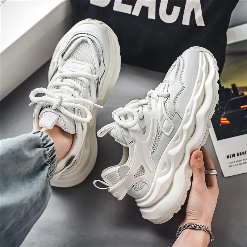 New Exquisite Men's Sneakers Thick Soled Height Increasing Casual Shoes with Breathable and Comfortable Mesh for Running