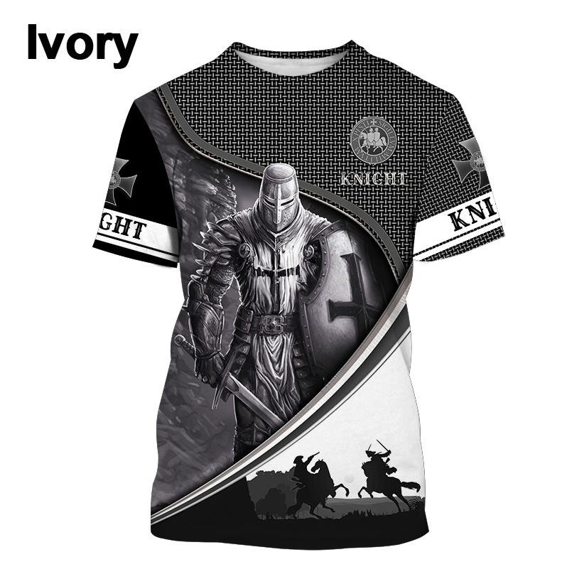 Summer Round Neck 3D Templar Knight Pattern Printed Top Fashionable Casual Short Sleeved Men's T-shirts