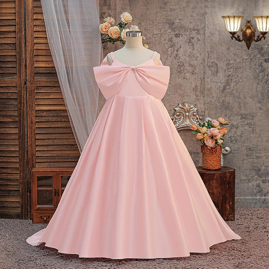 Biała sukienka ślubna dla małej księżniczki, druhenki, z trenem i puszystą spódnicą, na sesje zdjęciowe, scenę i wydarzenia wieczorowe