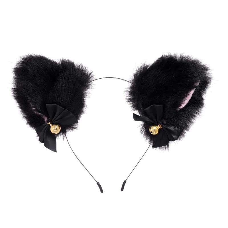 

Ear Hair Band Popular Plush Cat Ear Headband Black White Soft Hairband With Bells Party Cosplay Hair Accessories Fashion Fox Cat Minimalist