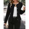 Women's Casual Black Jacket - Relaxed Fit Round Neck Solid Color Outerwear, Machine Washable & Dry Cleanable,