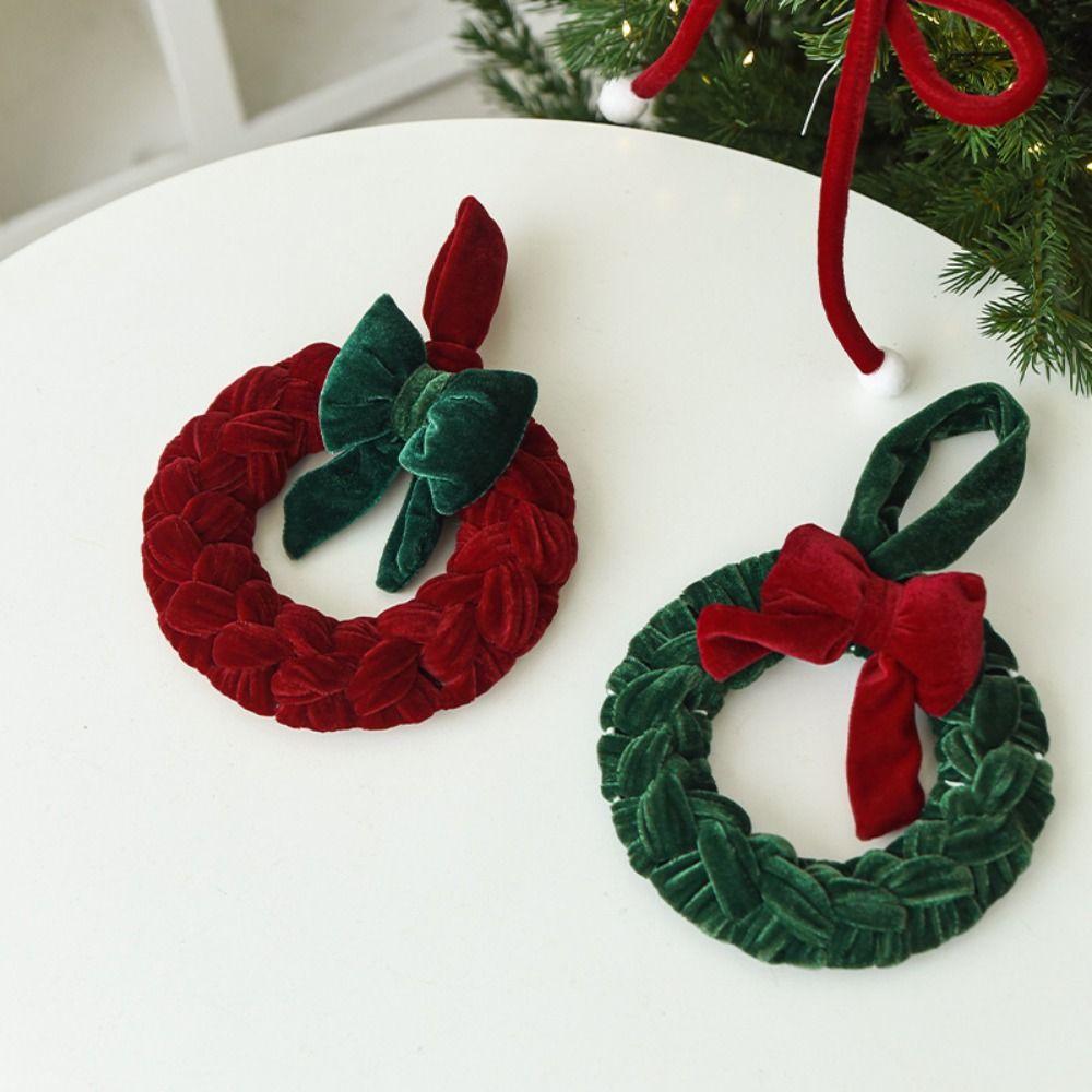 Velvet Velvet Wreath Ornament Hanging Cord Mini Size Mini Hanging Garland Red Green Round Christmas Wreath Pendant