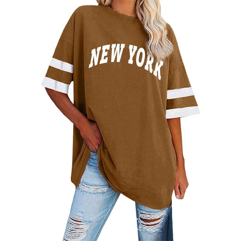 3D Alphabet Stripes Print Oversized Women's T-shirt Summer Casual O Neck Loose Fashion Short Sleeved Top Women