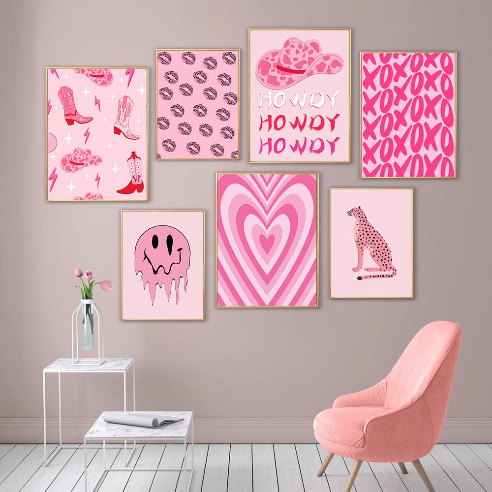 Pink Abstract Wall Art Canvas Poster Living Room Bedroom Core Decorative Painting