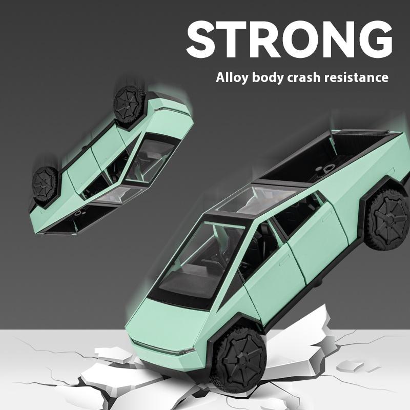 1/24 Scale Tesla Cyber Toys Off Road Truck Alloy Metal Diecast Car Model Sound and Light Boutique Decorative Collection Ornaments Birthday