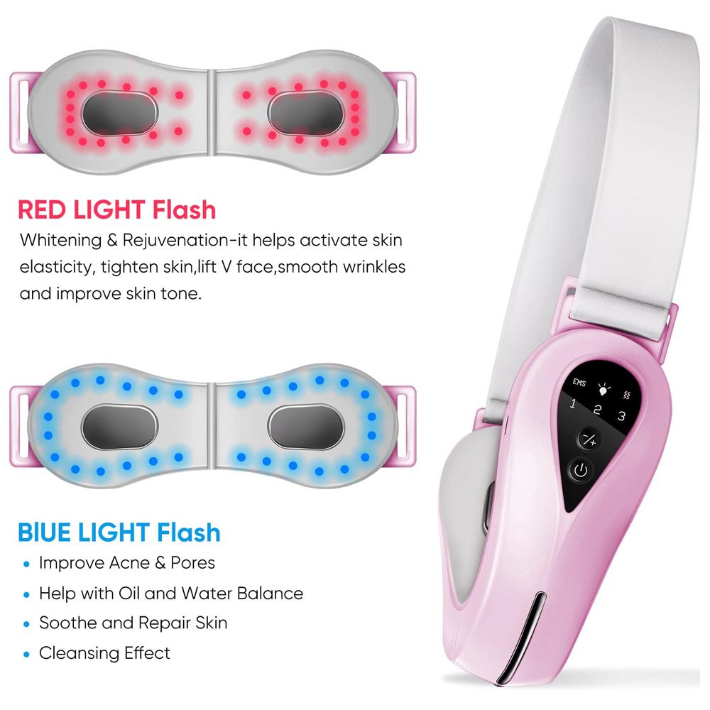 Microcurrent Face Lift Machine Electric Double Chin Remover V Face Jaw Slimmer Tightening Vibration Massager LED Light Therapy
