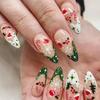Festive Oval Nails: Snowflake, Cane, Hat, Tree Designs - 30 Pieces