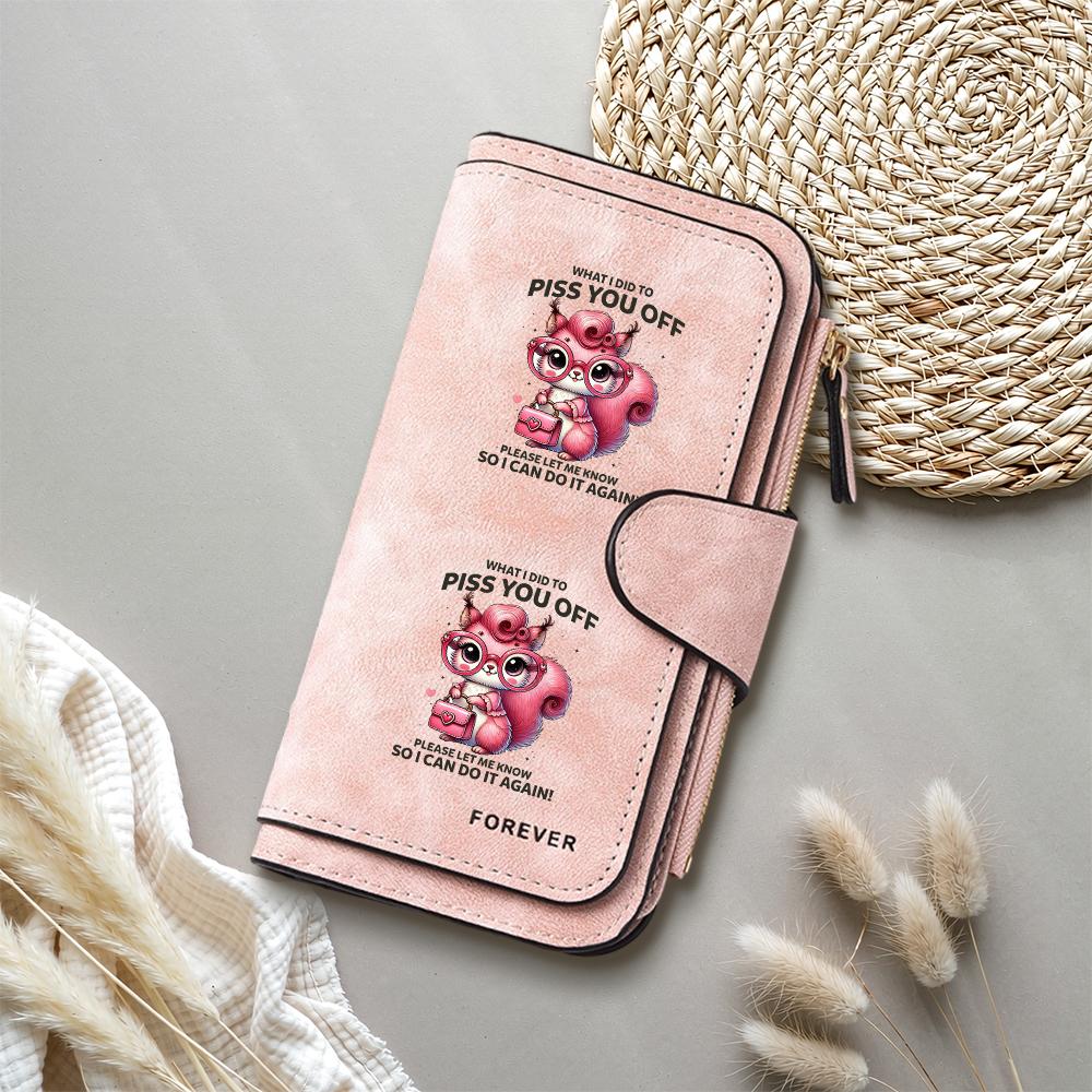 Cute Pink Squirrel Print Long Wallet Faux Leather Multi Card Holder Clutch Purse for Women Daily Use