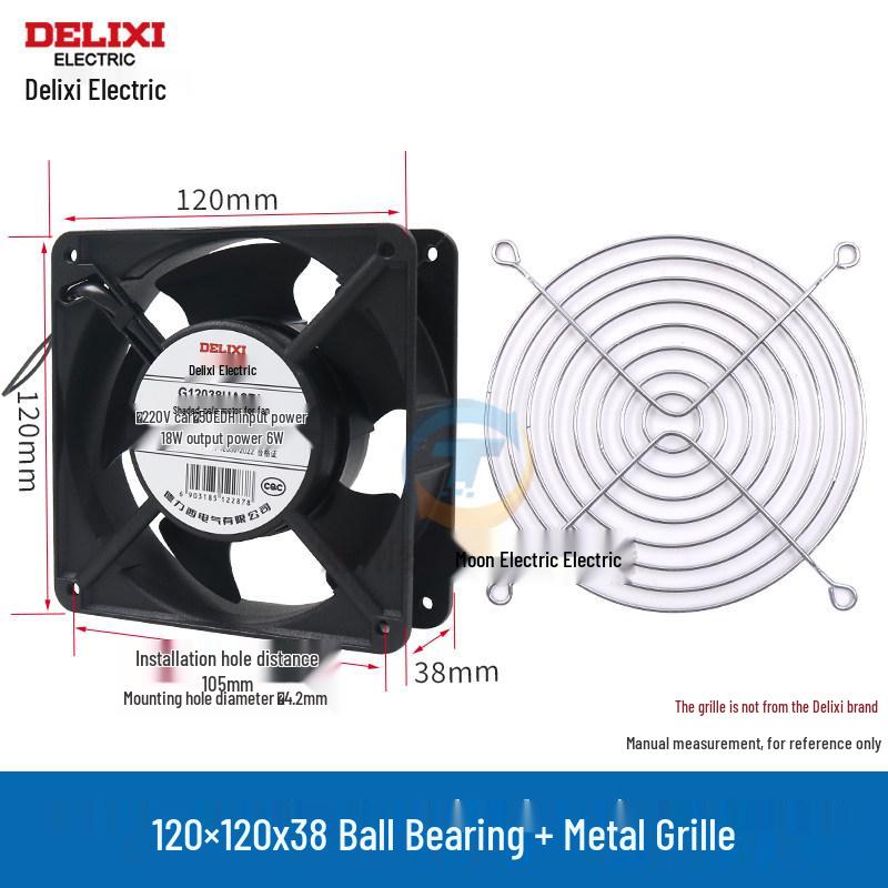 Delixi 220V Industrieller Axial-Abluftventilator, 12038 Kugellager, für Schrankkühlung