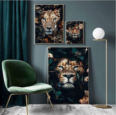 Nordic Flower Animal Mural Tiger Lion Zebra Poster And Print Mural Living Room Canvas Modern Classical Decorative Painting