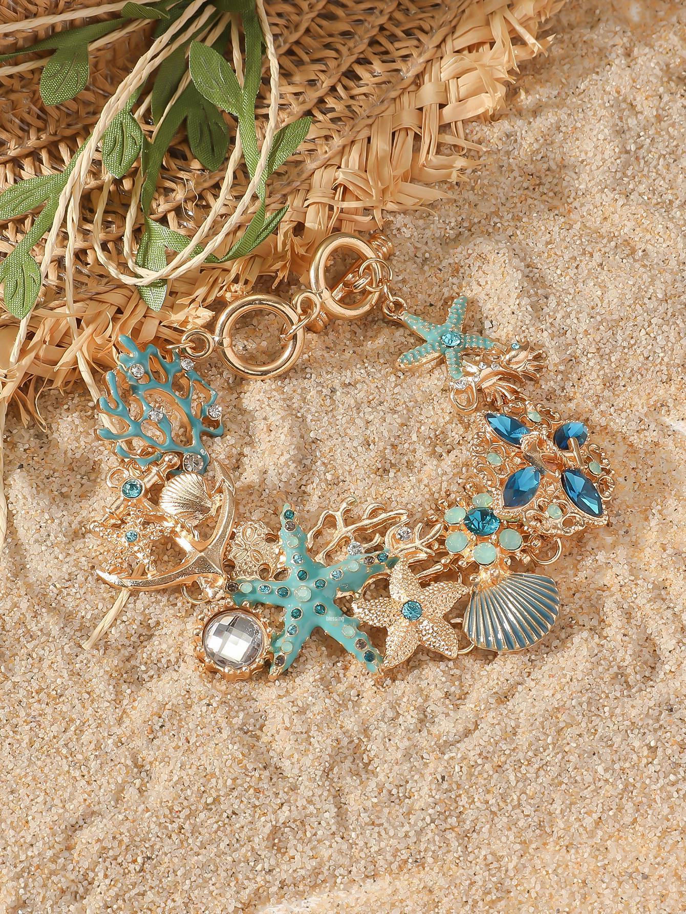 

Браслет Kayi Ocean с морскими звездами и коралловыми стразами коралловый/синий