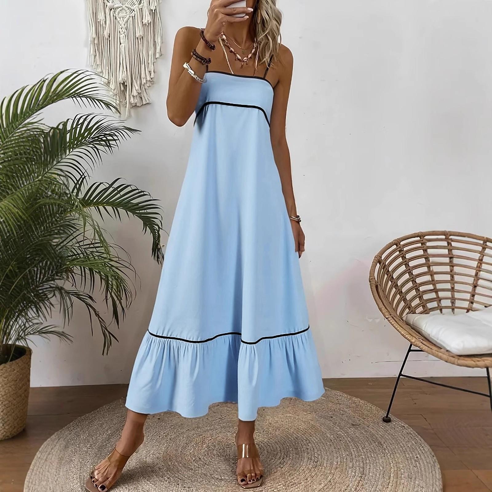 

Женский повседневный сарафан без рукавов однотонное длинное летнее пляжное макси-платье S