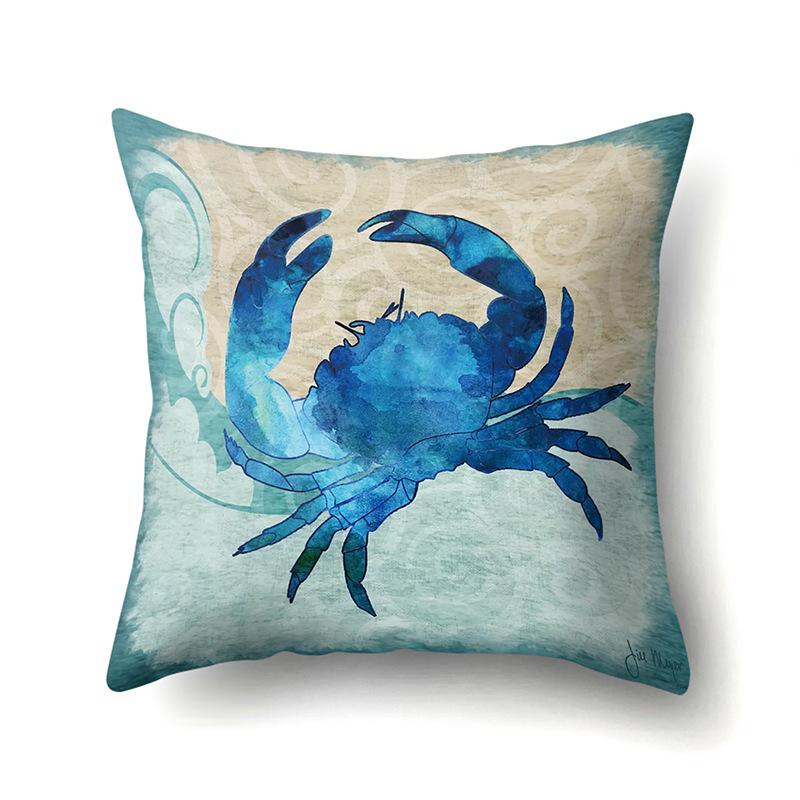 Polyester Pillowcase Peach Leather Velvet Cushion Cover Marine Life Seahorse Octopus Printed Pillowcase Car Cushion