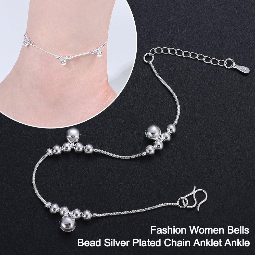 Simple Fashion Jewelry Ankle Bracelet Bells Bead Silver Plated Chain Foot Anklet