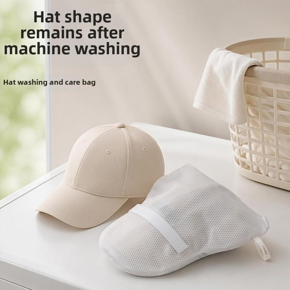 Zipper Closure Hat Washing Protector Mesh Structure Hat Laundry Bag  Machine Washing