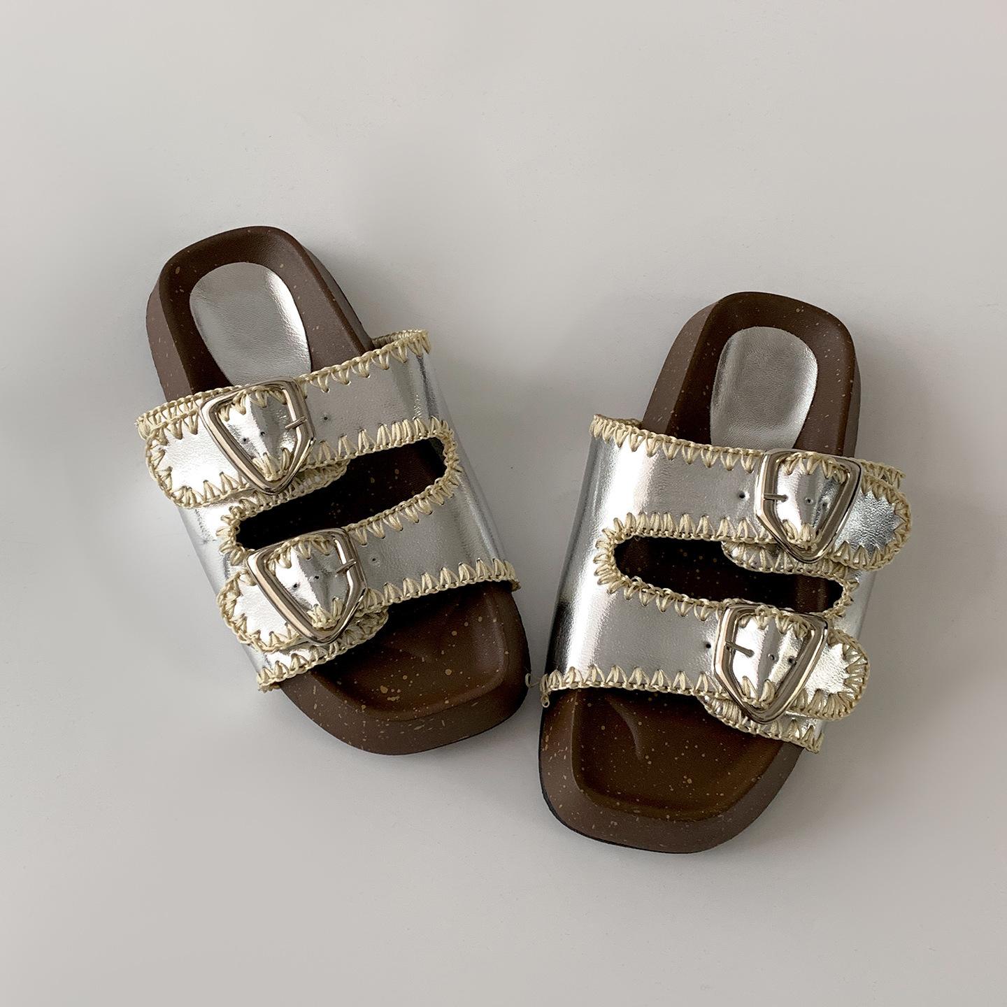 

Интернет-знаменитость взрывной высокий уровень нескользящие надпись толстая подошва тапочки женские летние 2025 новые увеличивающие рост тапочки Birkencool 40 серебряный