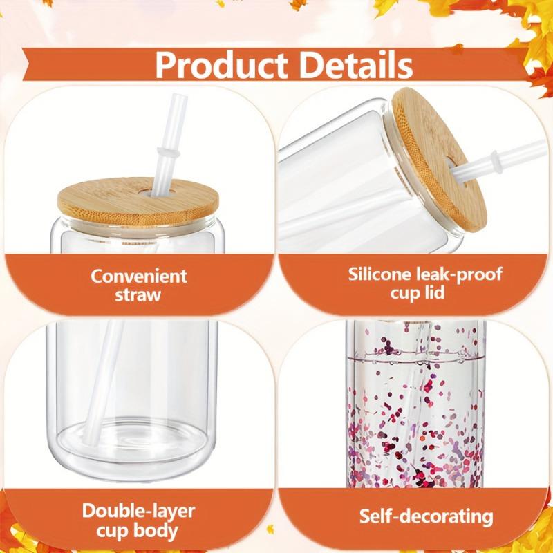 6PCS 16oz Double Wall Plastic Water Bottles with Straws Lids DIY Snowball Cup with Pre Drilled Hole Reusable Kids Drinkware Cups