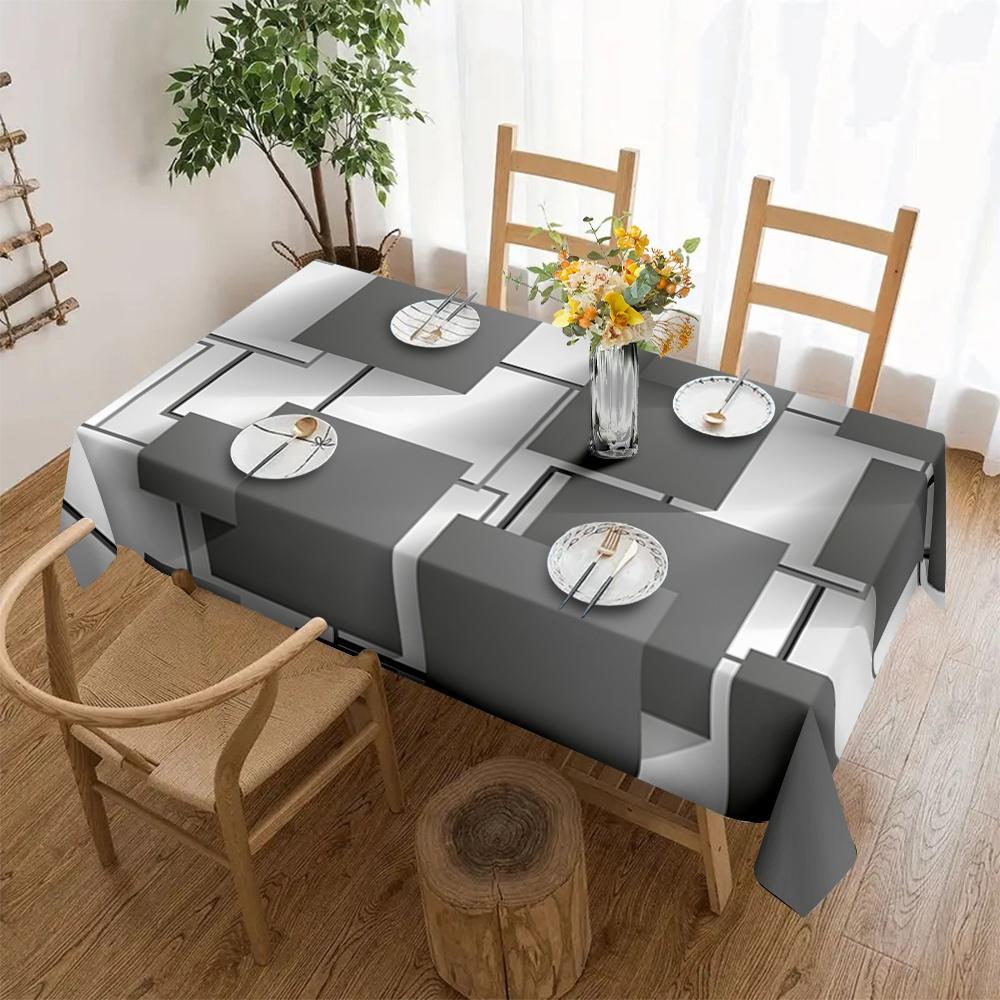 Fashionable and simple high-end grey geometric pattern tablecloth - suitable for picnics, camping, weddings, parties, festivals