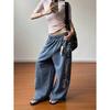 VIONA American Retro Letter Print Design Sport Drawstring Casual Pants Unisex Loose Lazy Match All Over Floor-Length Pants