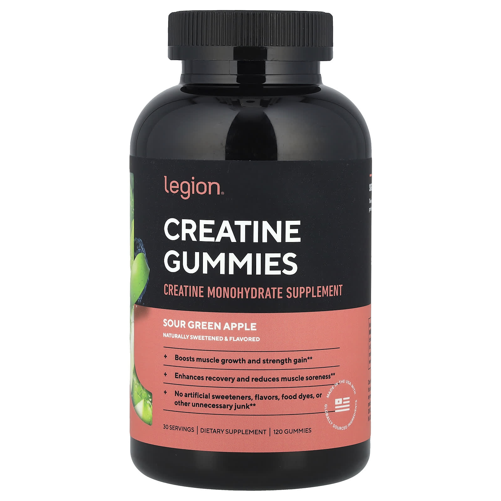 

Creatine Gummies, Sour Green Apple, 120 Gummies