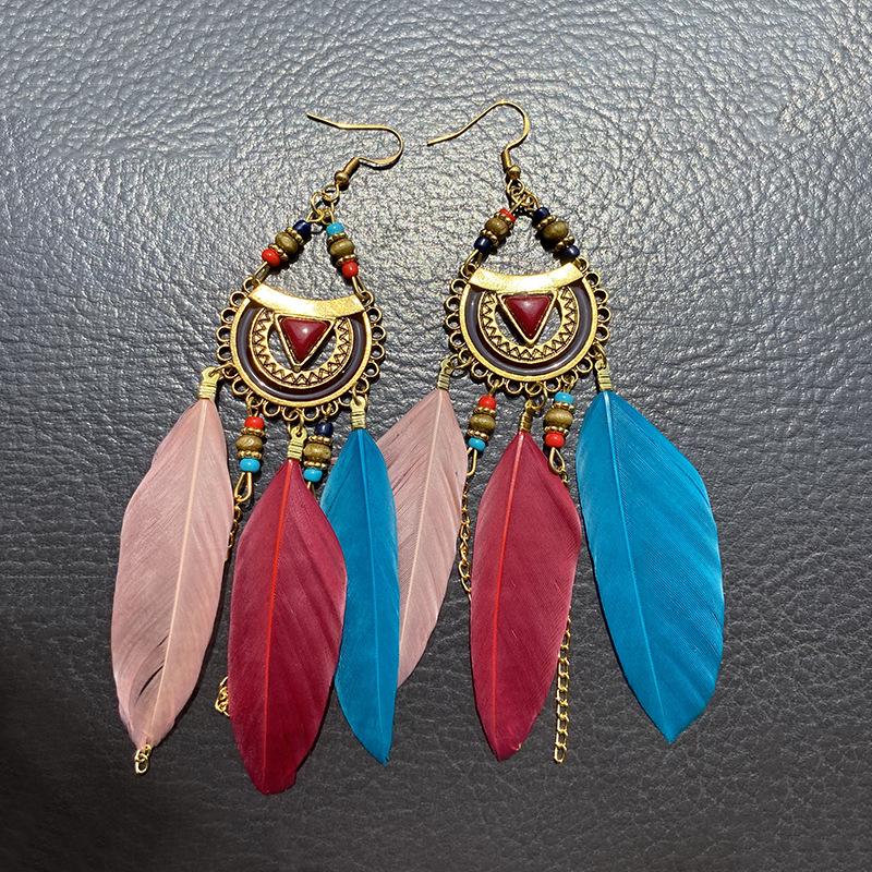 Bohemian Long Tassel Feather Earrings - Trendy Douyin-Inspired Design for Women