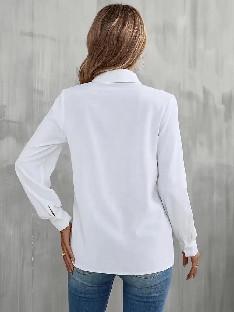 Chemise à manches longues pour femme avec col à volants, bordure champignon et design multi-boutons – Style européen et américain 2026