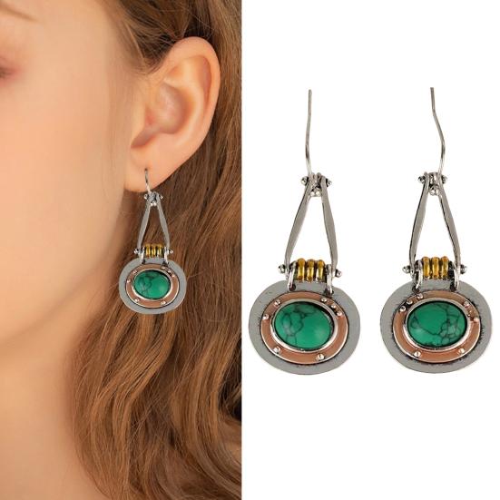 

1 пара женских сережек-крючков из искусственной бирюзы в стиле ретро, висячие серьги из полированного сплава для ежедневного выпускного вечера зелёный